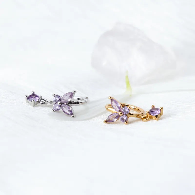 Nefeli Amethyst Butterfly Huggie Earrings