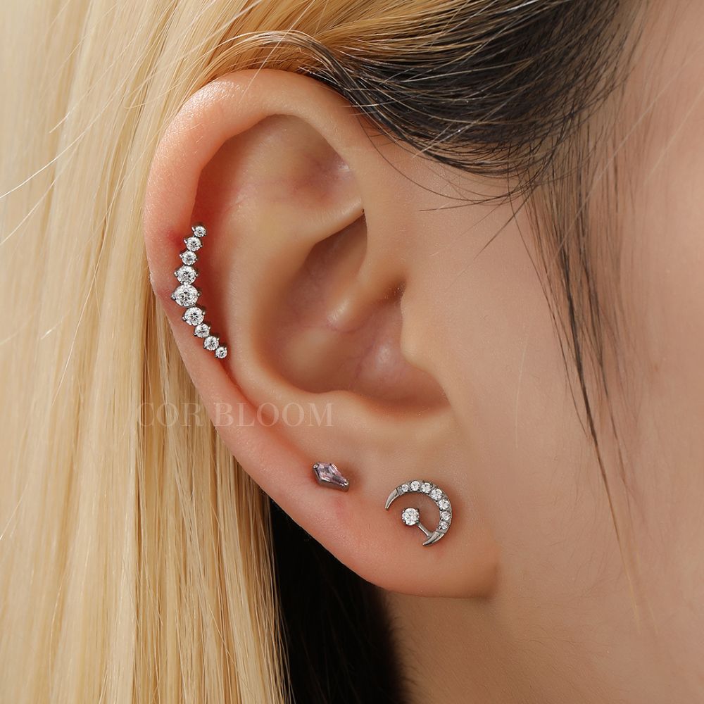 Titanium 9 Stone Climbing Cartilage Piercing Earring