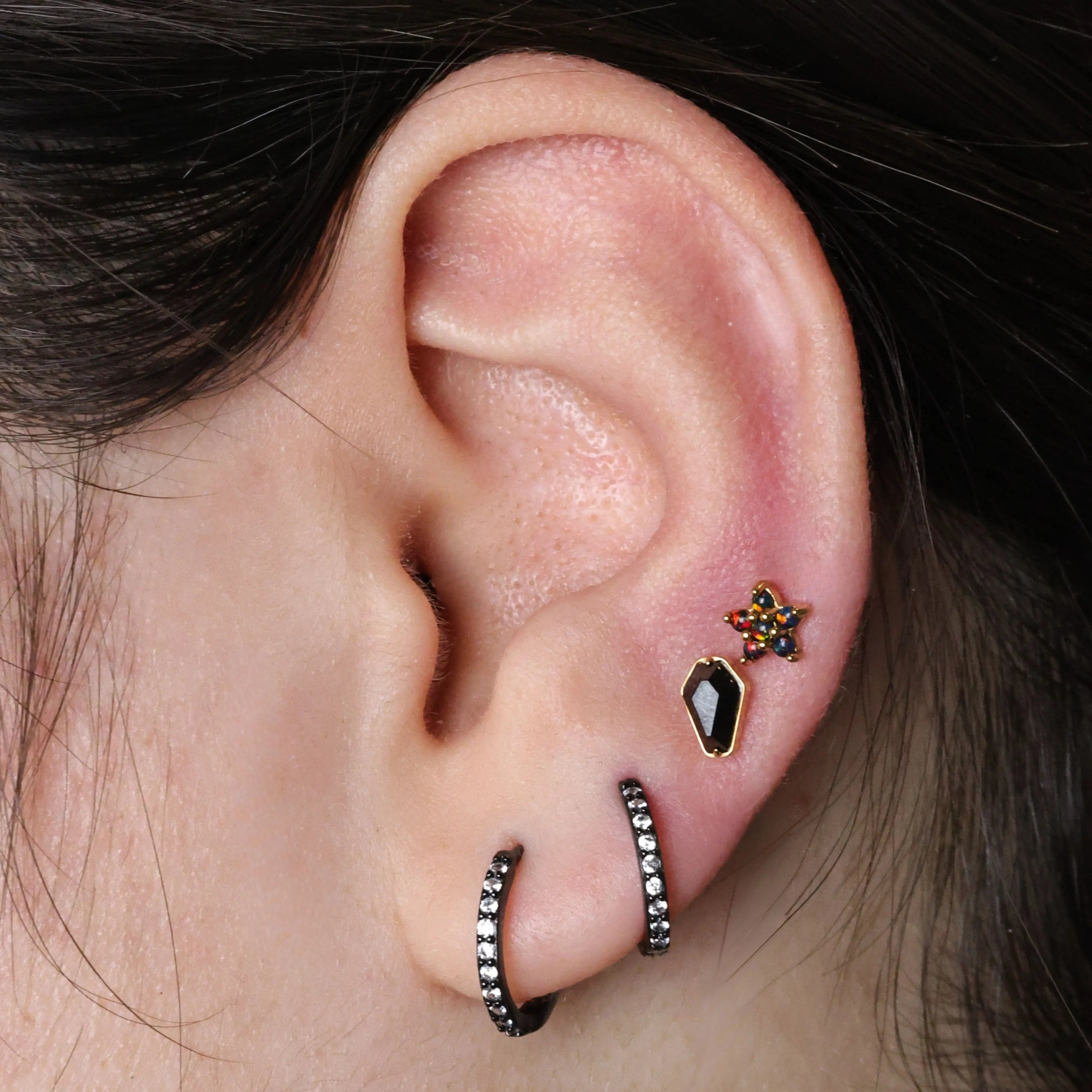 Titanium Hexagon Mirror Flat Back Stud - Midnight