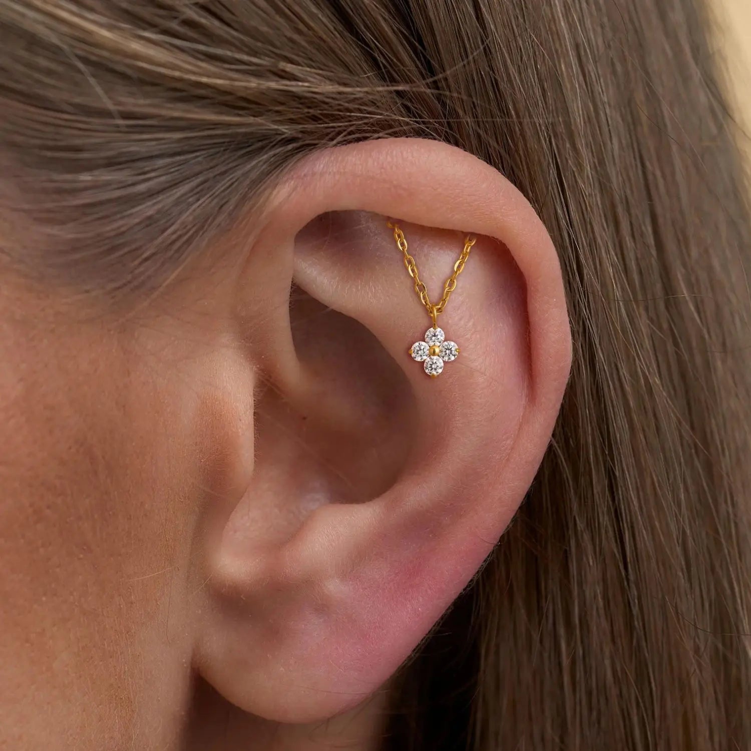 Titanium Amiria Four Leaf Clover Dangle Stud - Vertical Helix & Hidden Rook
