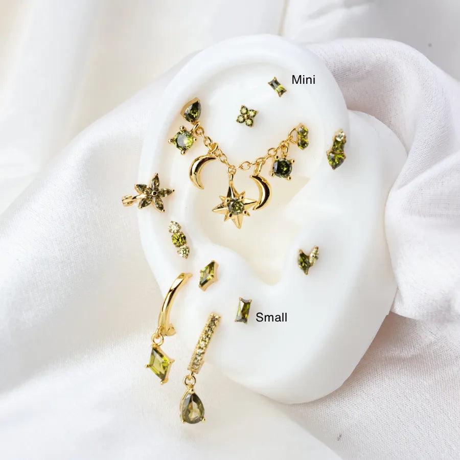 Titanium Irida Small Baguette Stud - Peridot