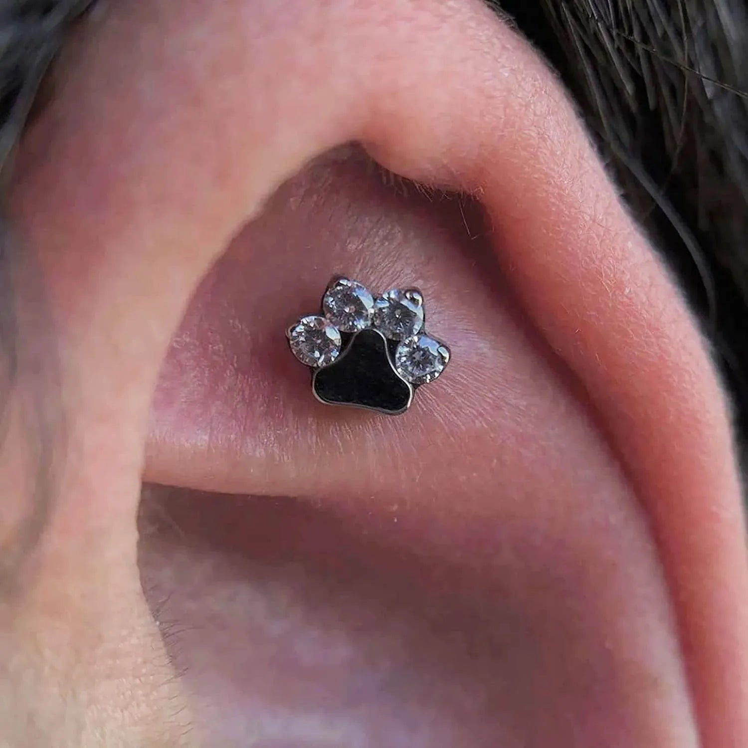 Implant-Grade Titanium White Diamond Paw Flat Back Earring