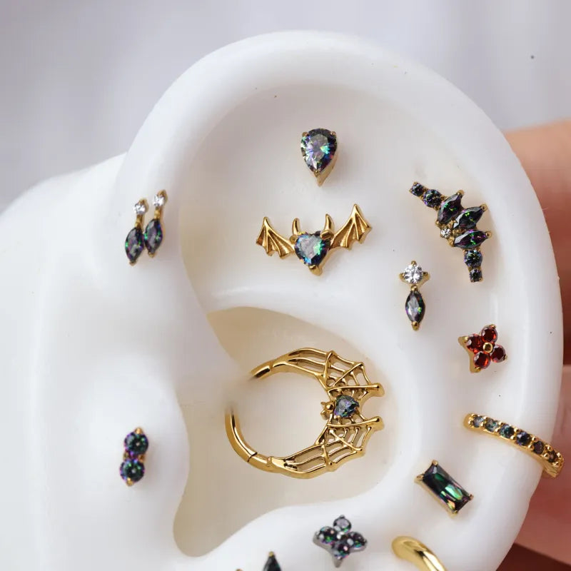 Titanium Hreremus Dark Iridescent Stone Bat Flat Back Stud