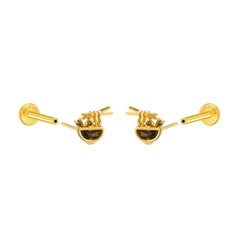 Vegan Ramen Flat Back Stud - Peridot (Pair)