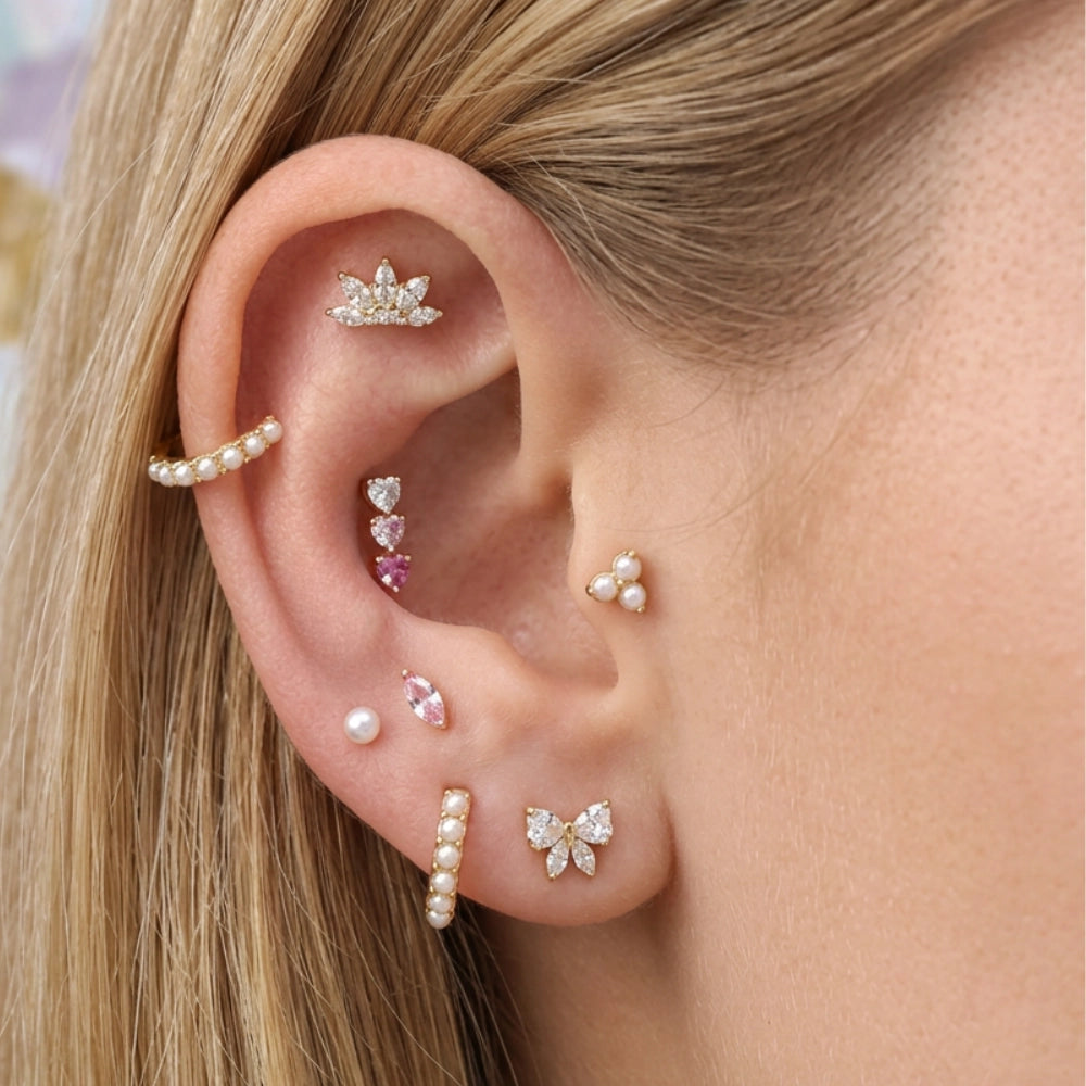 Titanium Freya Trio Pearl Flat Back Piercing Stud