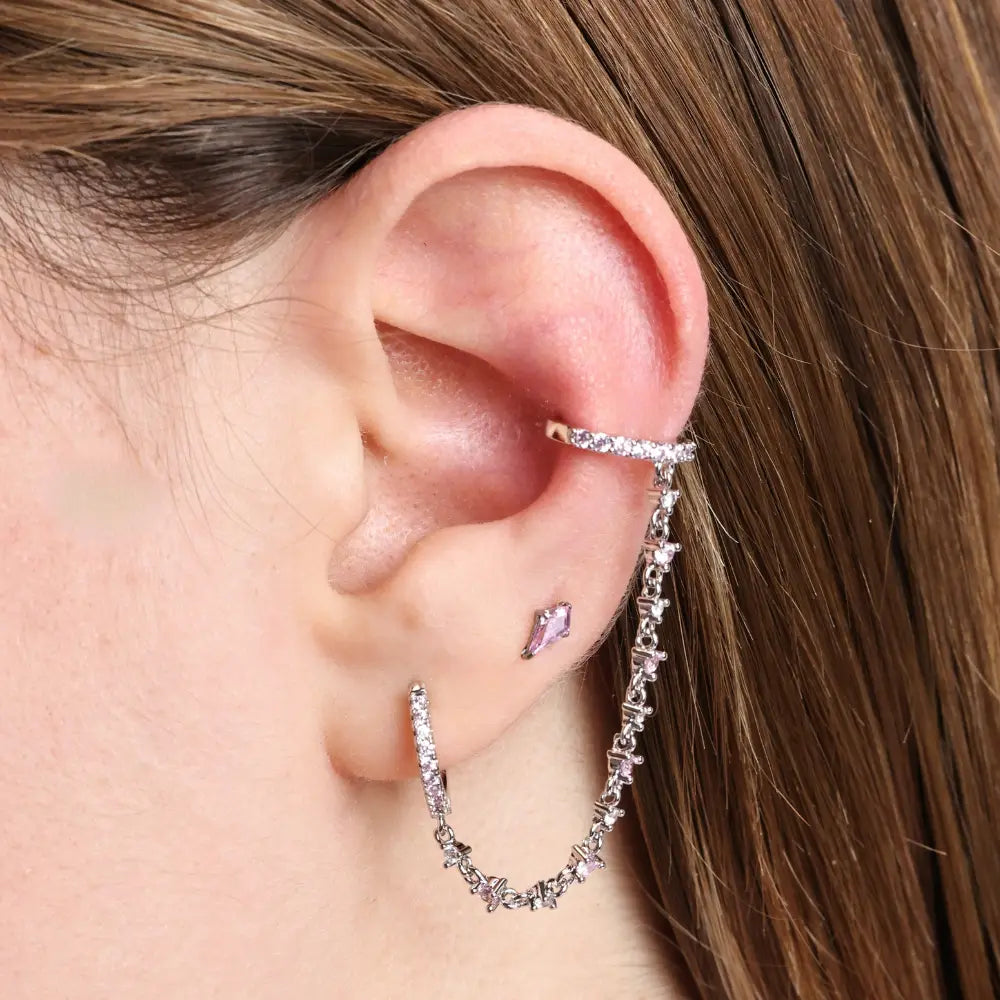 Abrielle Sparkling Chain Earring - Pink Tourmaline