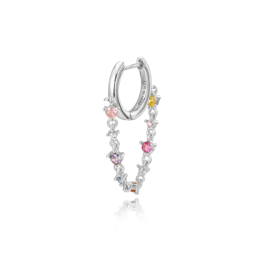 Livia Rainbow Gemstones Dangling Chain Hoop Earring