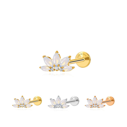 Titanium Xanthe White Moonstone Lotus Flat Back Stud