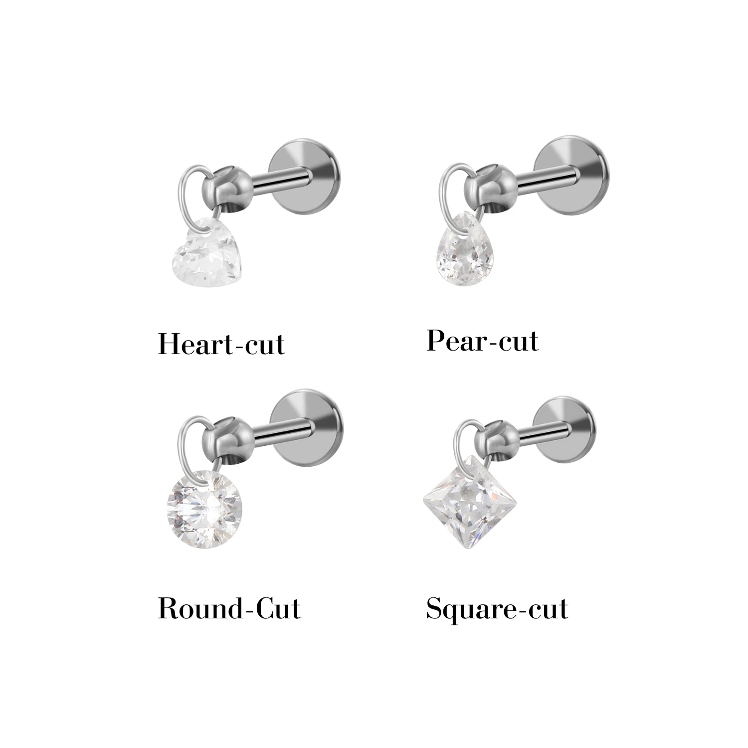 Titanium Floating Crystal Charm Flat Back Stud Earring