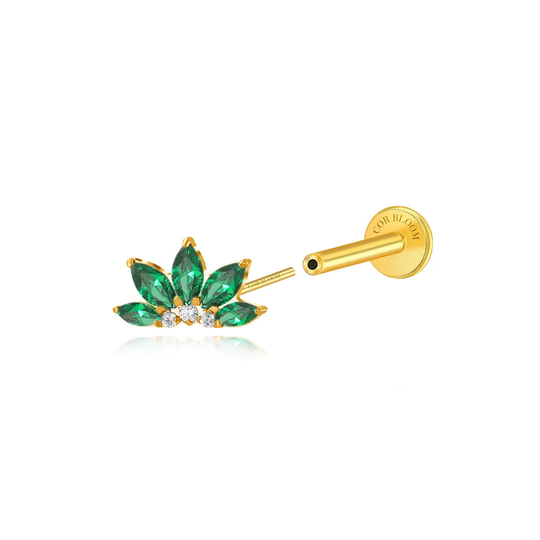 Titanium Xanthe Green Emerald Lotus Flat Back Stud