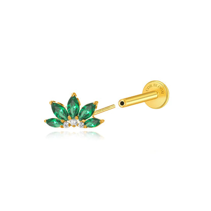 Titanium Xanthe Green Emerald Lotus Flat Back Stud