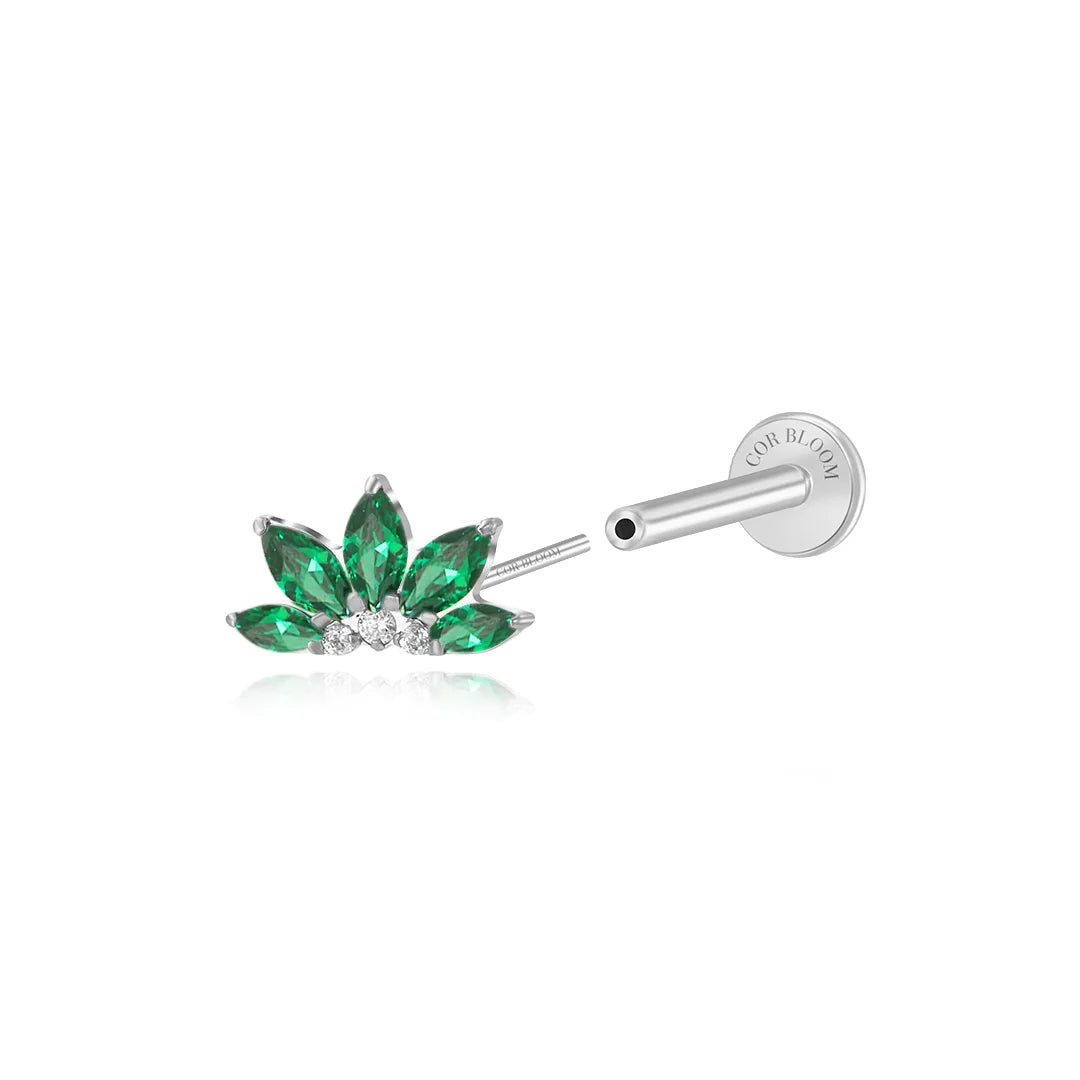 Titanium Xanthe Green Emerald Lotus Flat Back Stud