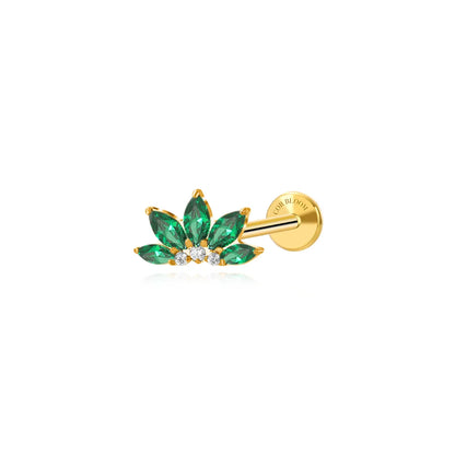 Titanium Xanthe Green Emerald Lotus Flat Back Stud