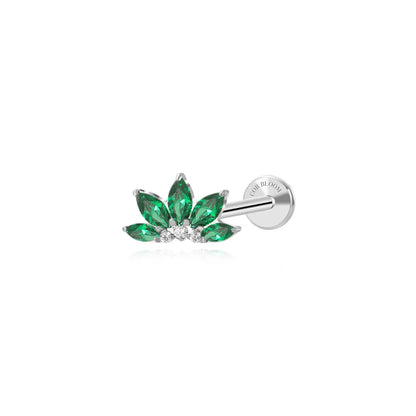 Titanium Xanthe Green Emerald Lotus Flat Back Stud