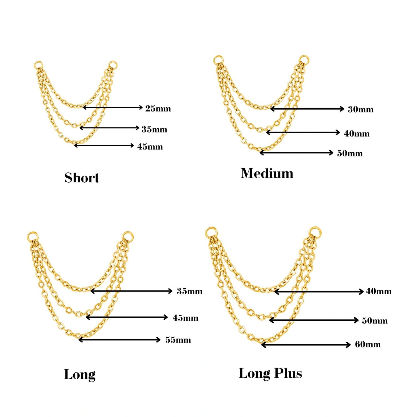 Titanium Trio Chain Attachment •  Cartilage Dangling Chain