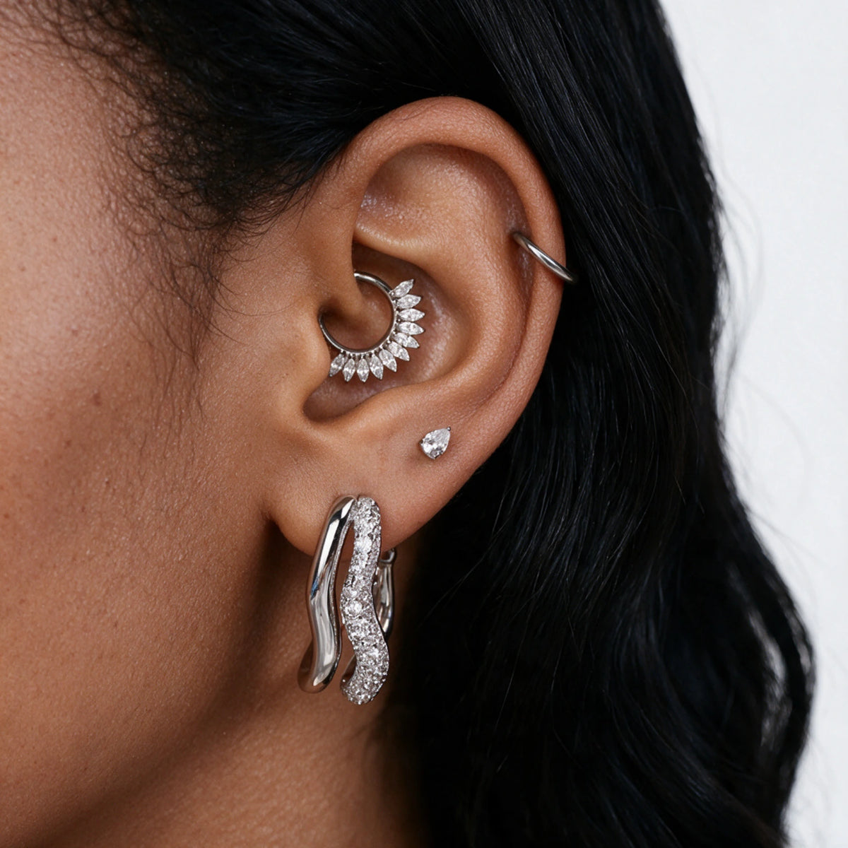 Titanium Apion Diamond Waterdrop Flat Back Stud