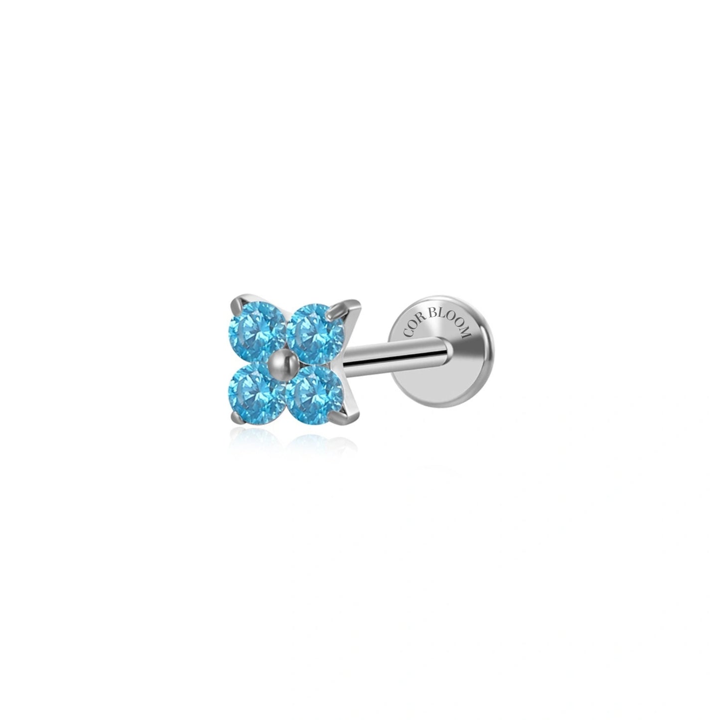 Titanium Mini Aquamarine Four-Clover Piercing Stud