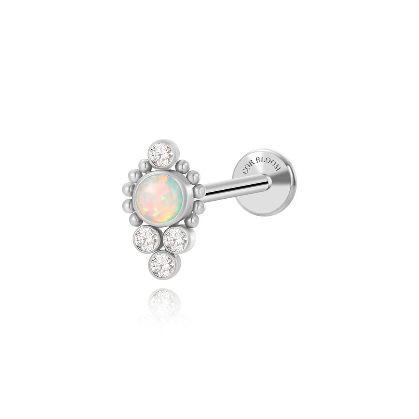 Titanium Vanya White Opal Flat Back Stud