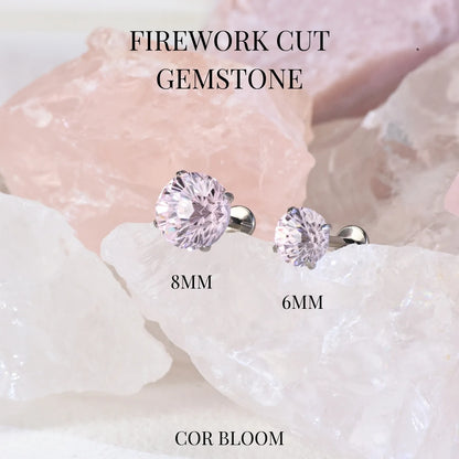 Titanium Firework Cut Pink Tourmaline Piercing Stud