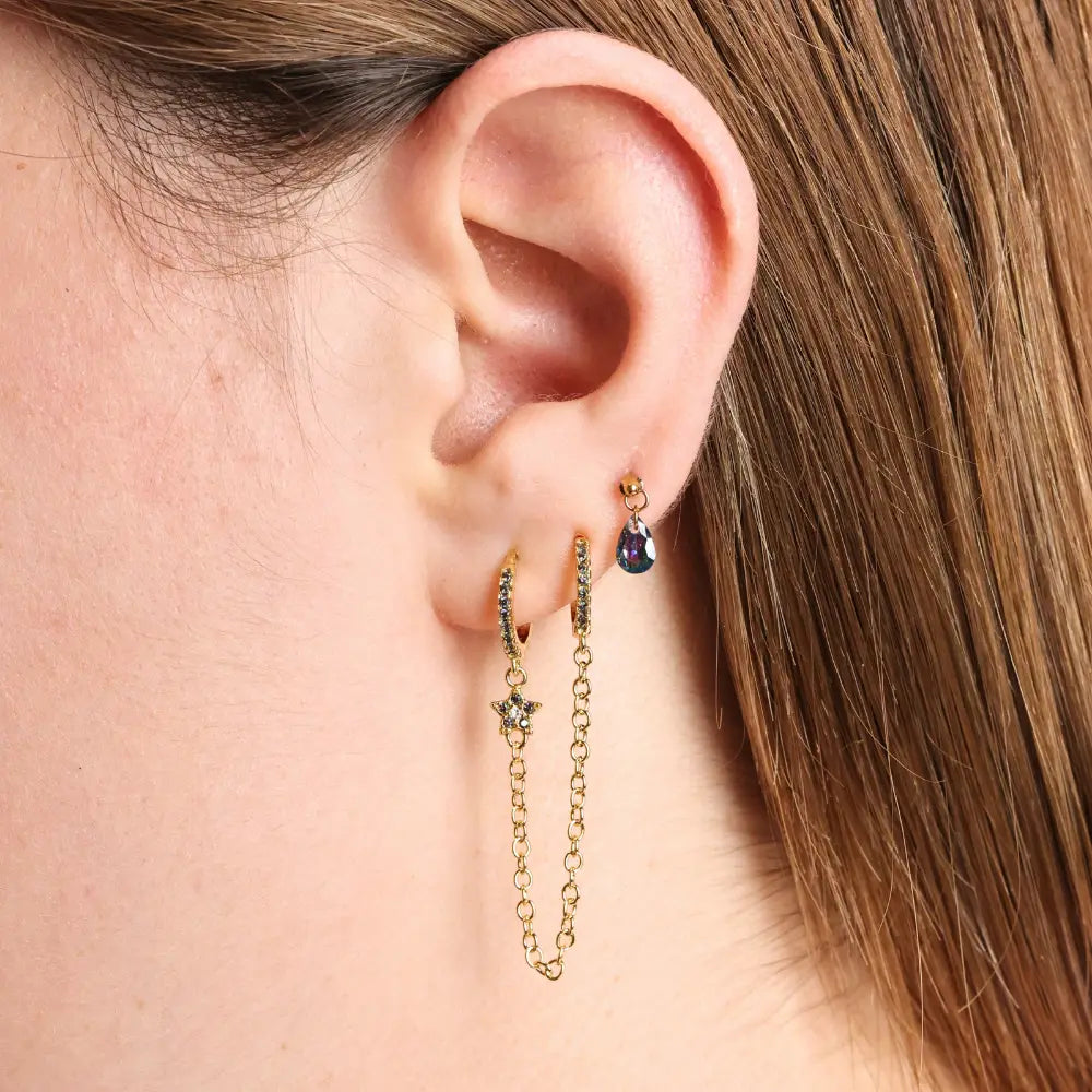 Aleena Pave Star Chain Earring - Dark Iridescent