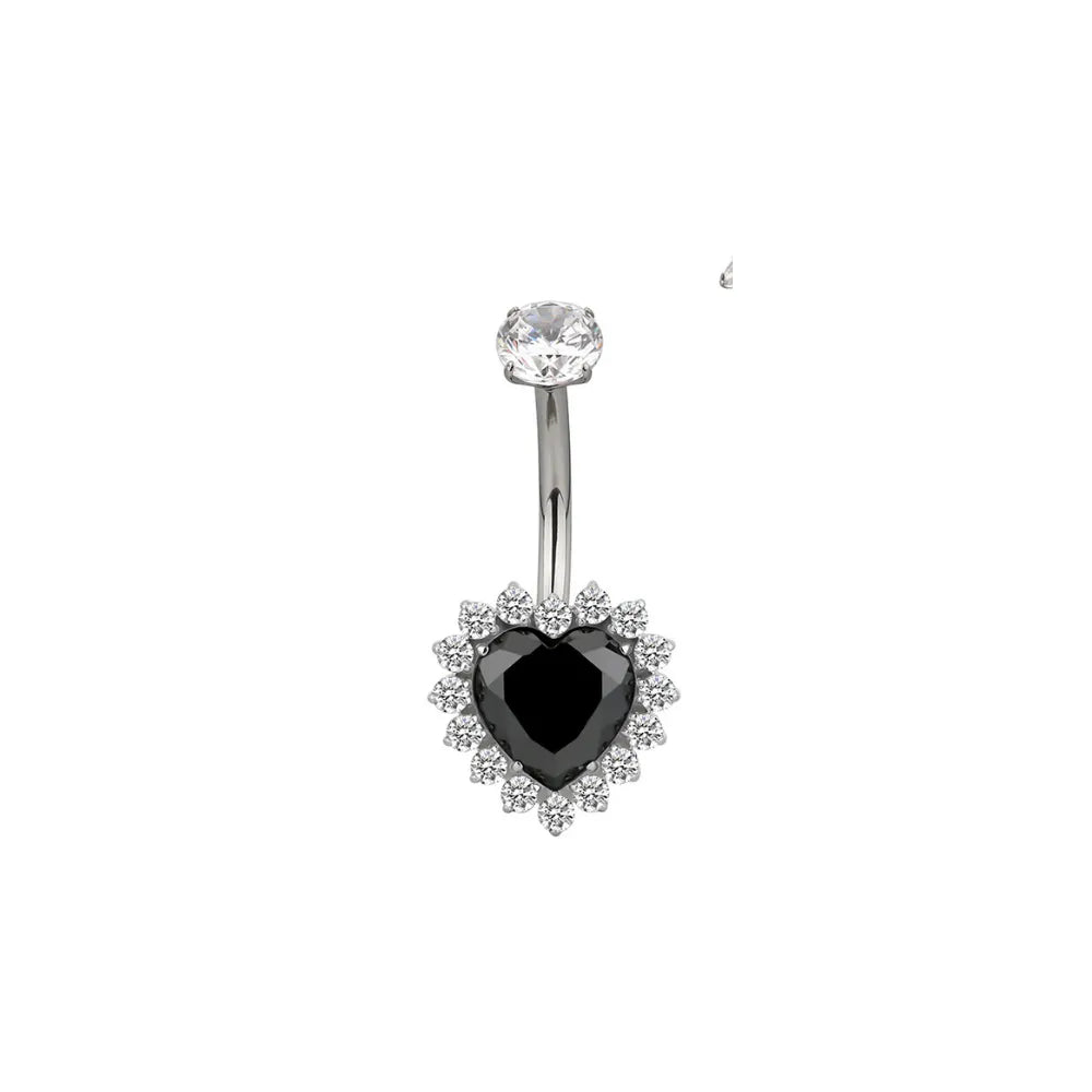 Titanium Fantasy Heart Belly Ring - Black Spinel