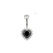 Titanium Fantasy Heart Belly Ring - Black Spinel