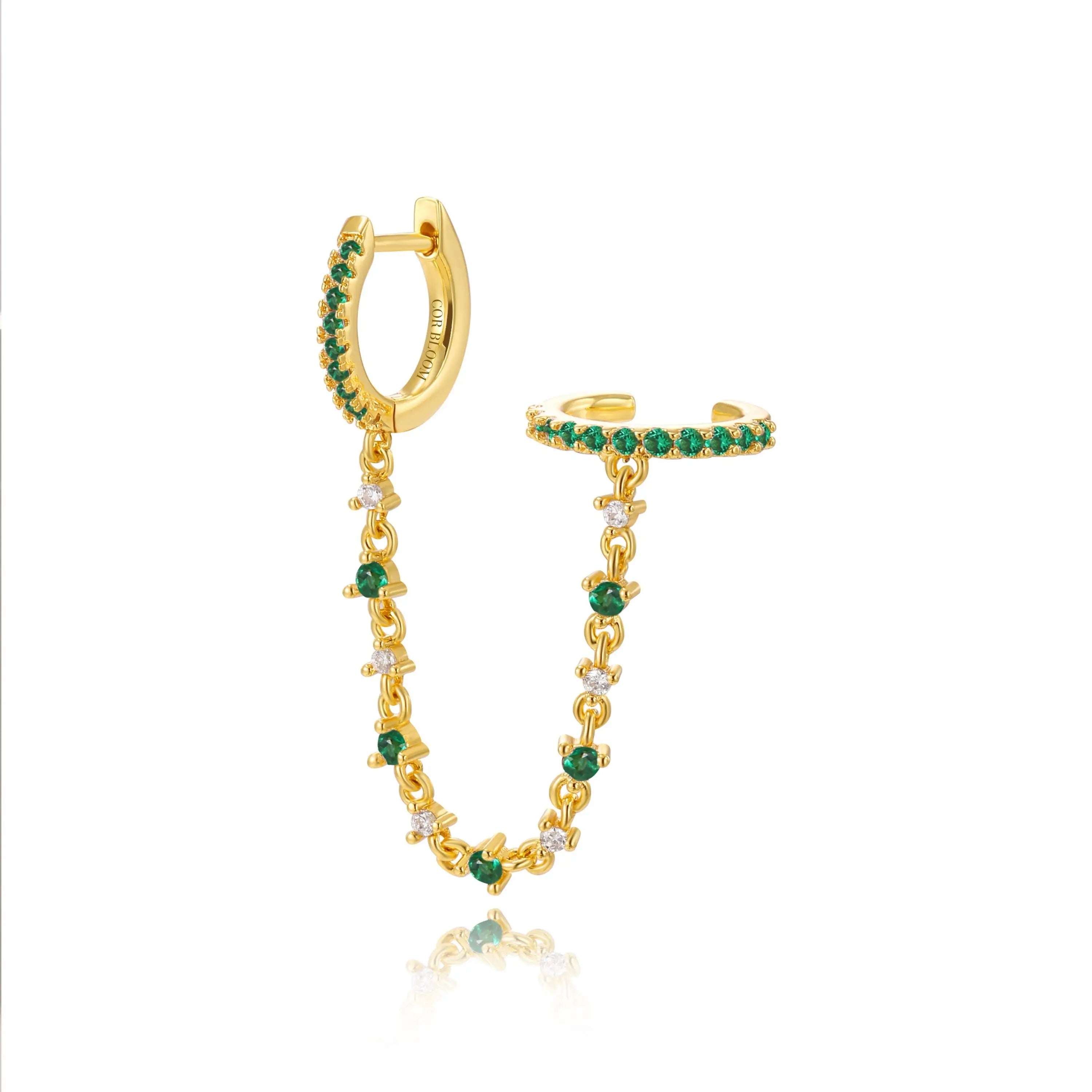 Abrielle Sparkling Chain Earring - Green Emerald