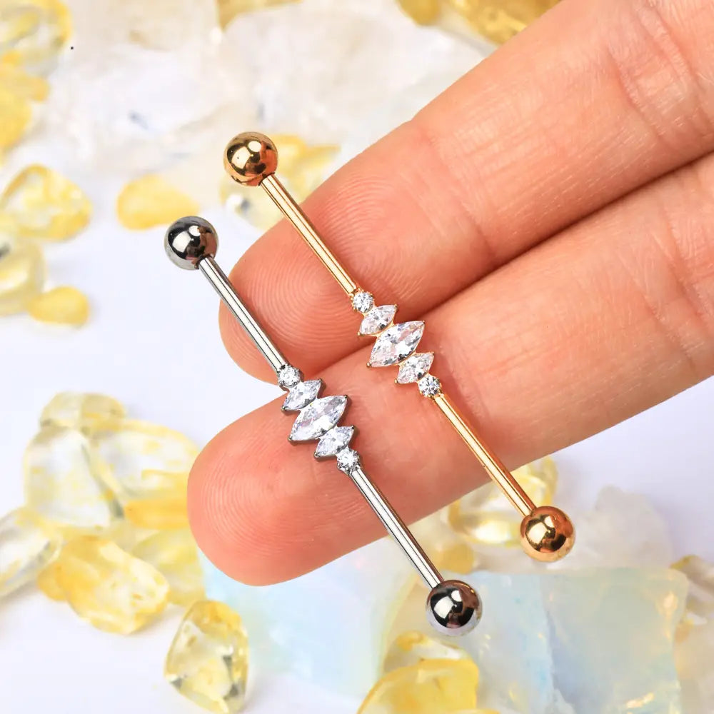 Titanium Diamond Marquise Crown Industrial Barbell (14G | 38mm)