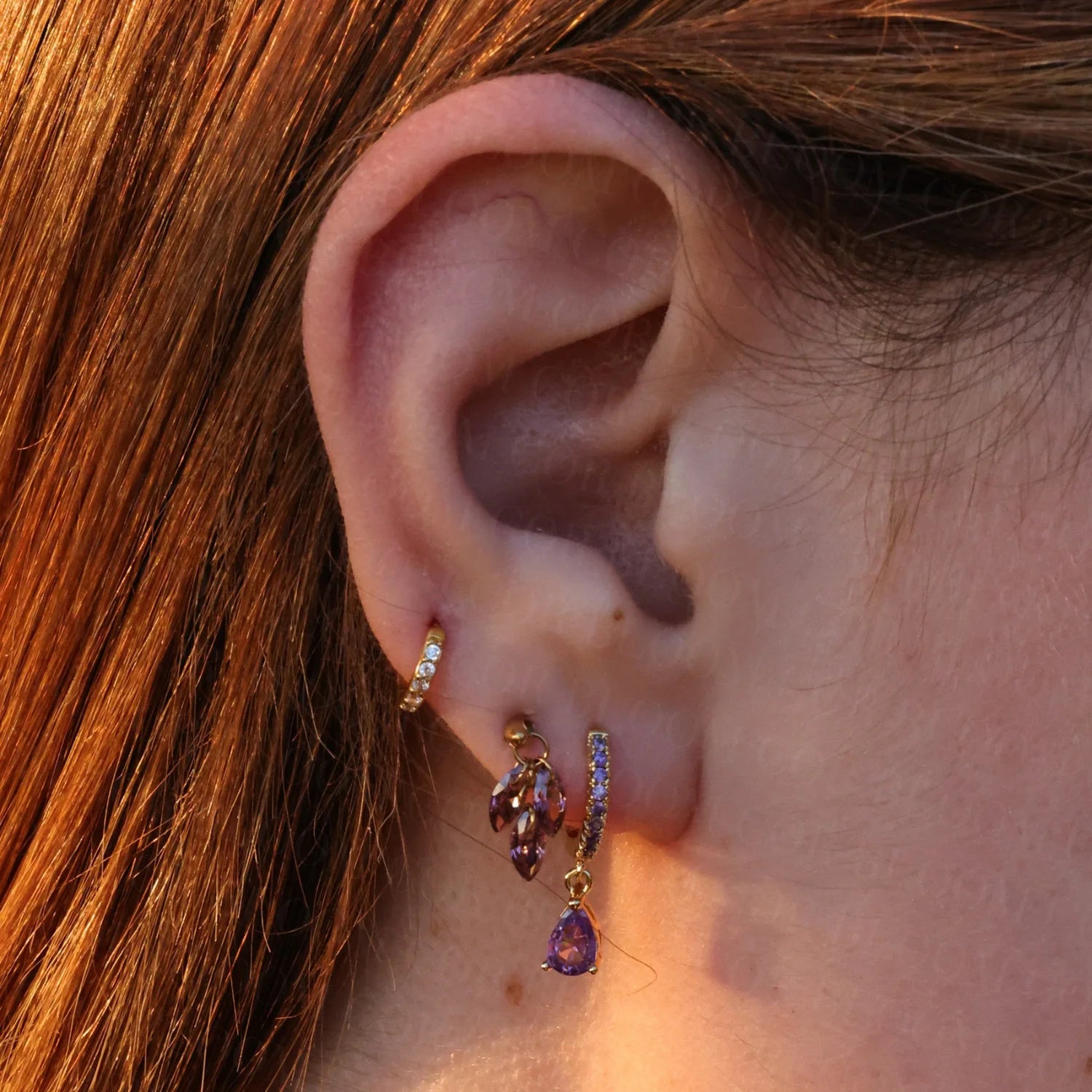 Amethyst - Titanium Floating Plume Flat Back Earring | Hidden Helix Stud