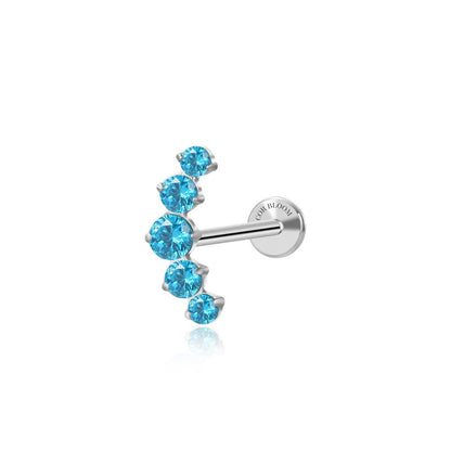 Titanium Five Aquamarine Gemstone Cluster Flat Back Stud