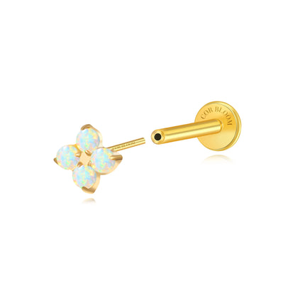 Titanium Aretha Small White Opal Opal Four-Leaf Clover Stud