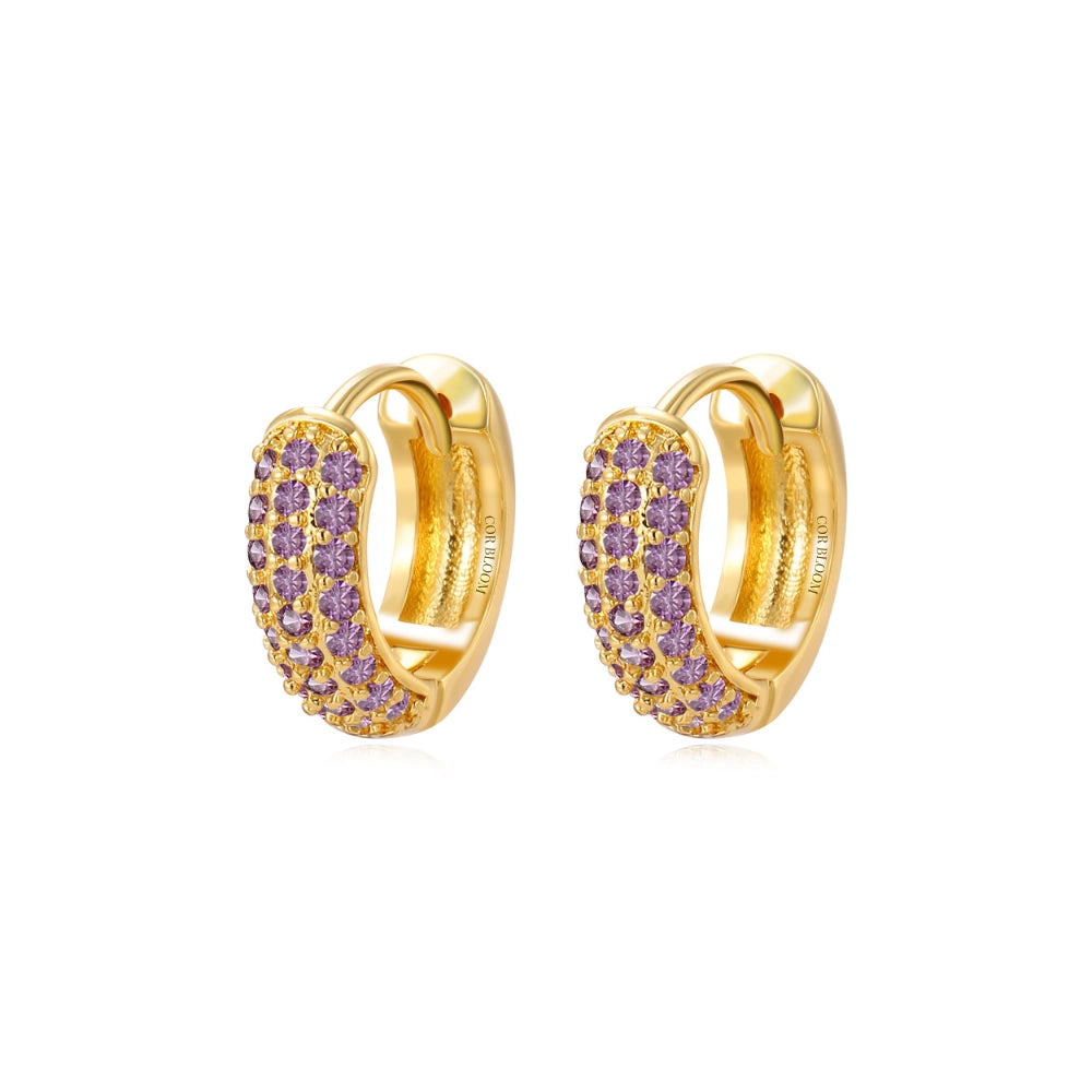 Lysander Pave Gem Hoop Earrings - Amethyst