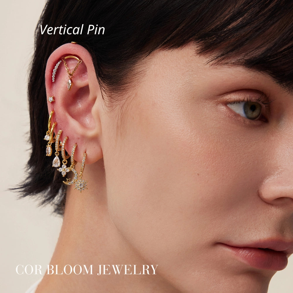 Titanium Yareli Kite Dangle Stud - Vertical Helix & Hidden Rook