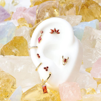 Amelia Red Garnet Baguette Hoop Earrings
