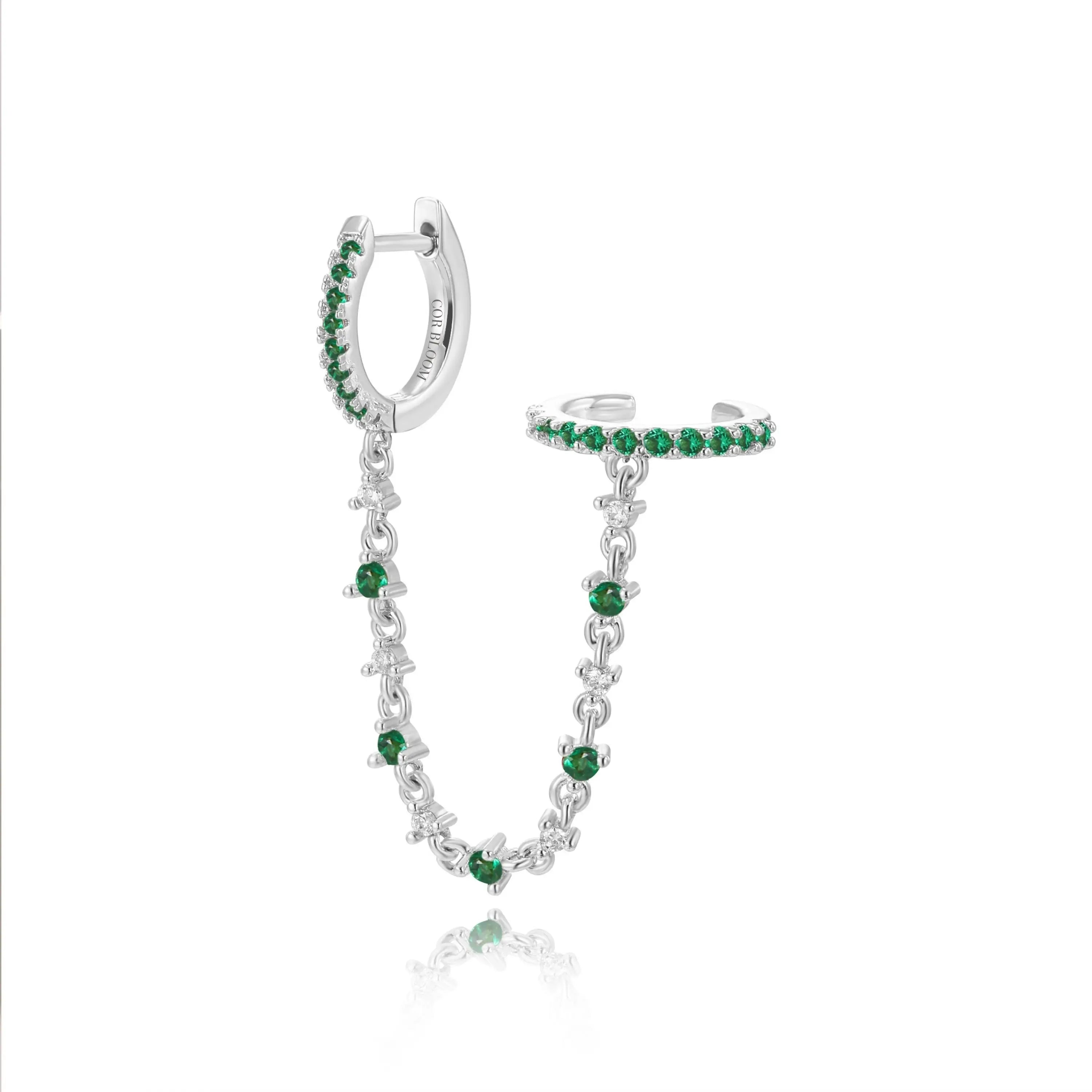 Abrielle Sparkling Chain Earring - Green Emerald