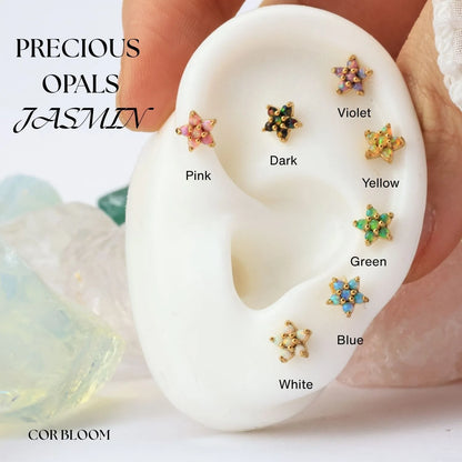 Violet Flame Opal Jasmine Flower Flat Back Stud