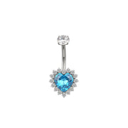 Titanium Fantasy Heart Belly Ring - Aquamarine