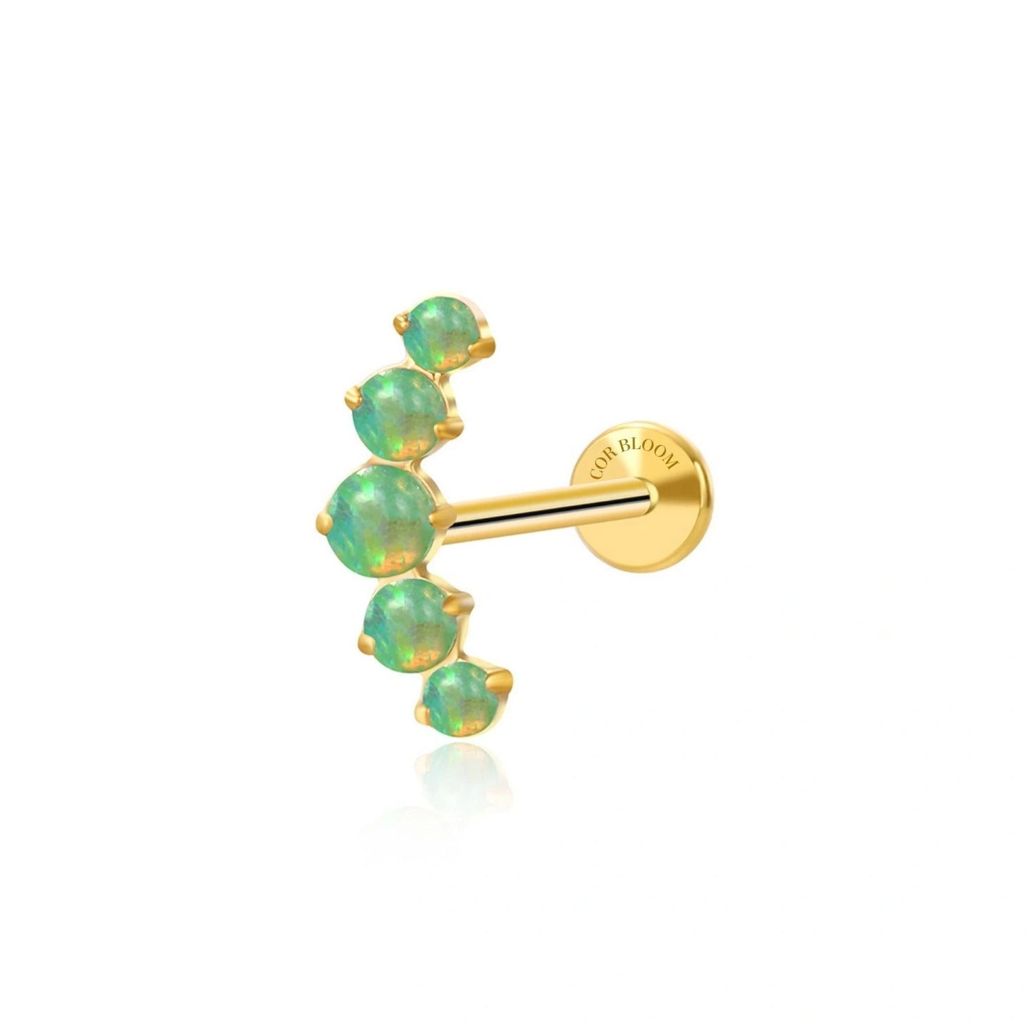 Titanium Green Opal Five Stone Cluster Flat Back Stud