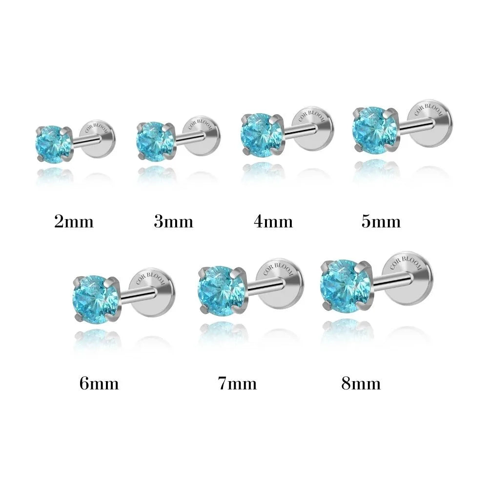 Titanium Multisize Aquamarine Stud (Push Pin)