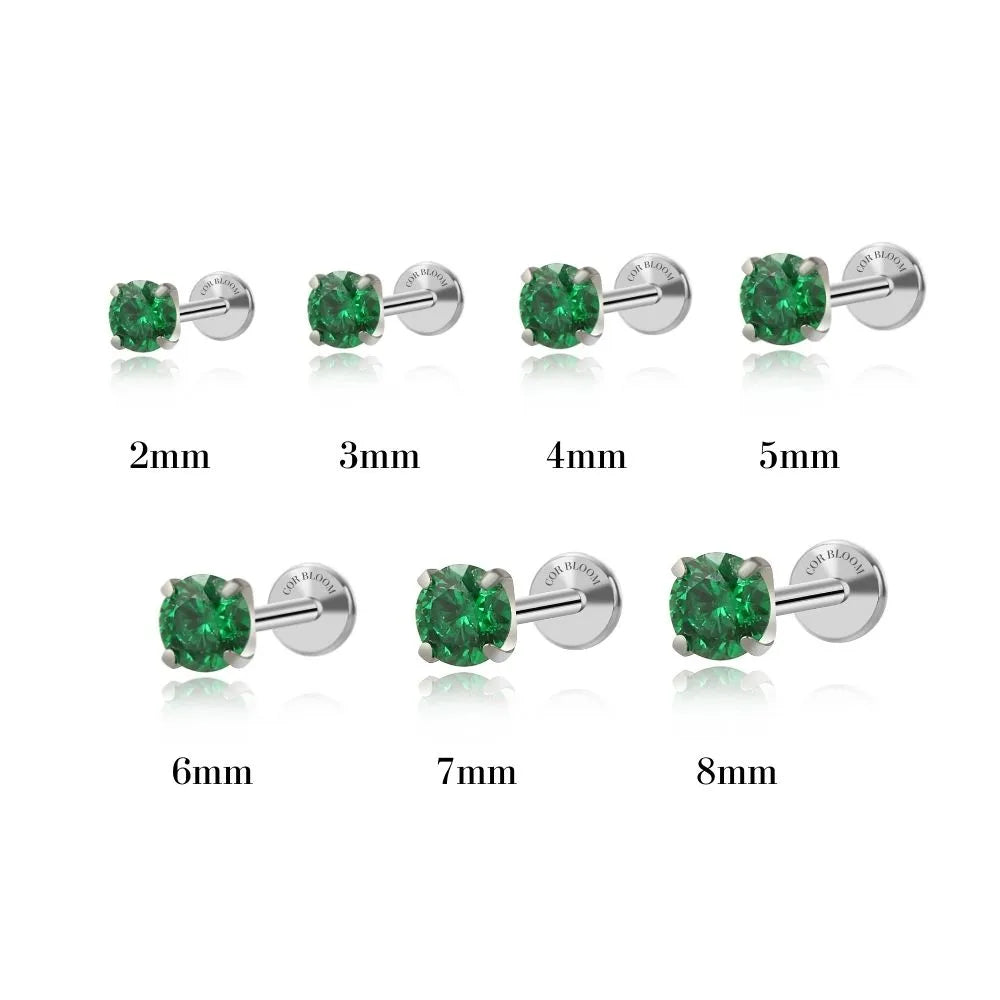 Titanium Multisize Green Emerald Stud (Push Pin)