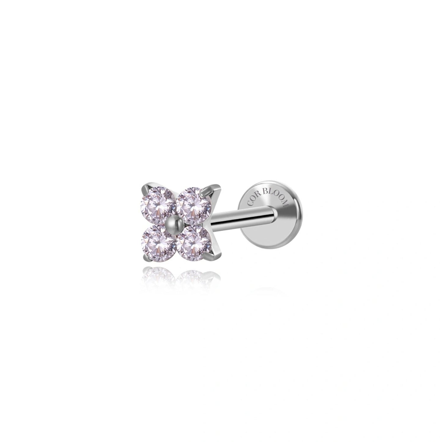 Titanium Mini Light Amethyst Four-Clover Piercing Stud