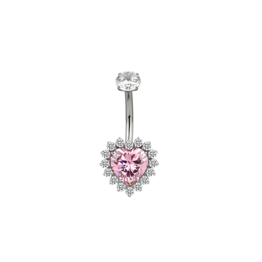 Titanium Fantasy Heart Belly Ring - Pink Tourmaline