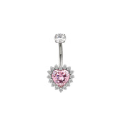 Titanium Fantasy Heart Belly Ring - Pink Tourmaline