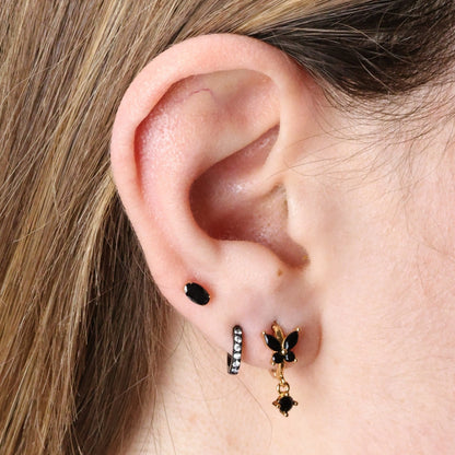 Titanium Oval Black Gemstone Flat Back Stud