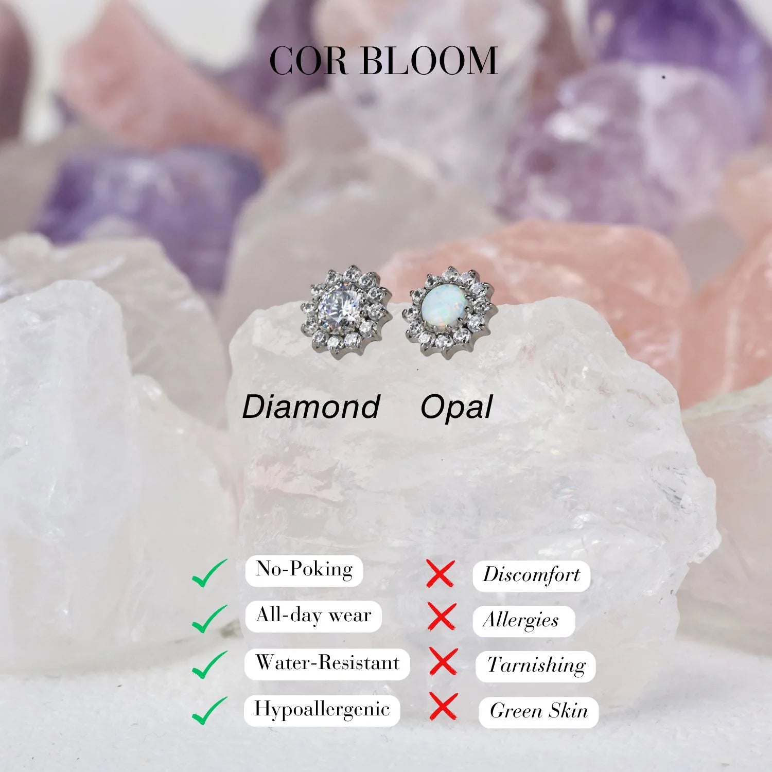 Titanium White Opal Flower Stud