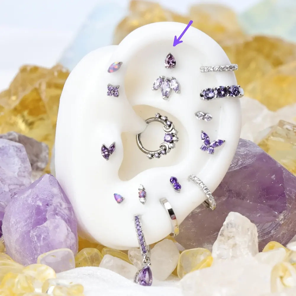 Titanium Apion Amethyst Waterdrop Flat Back Stud