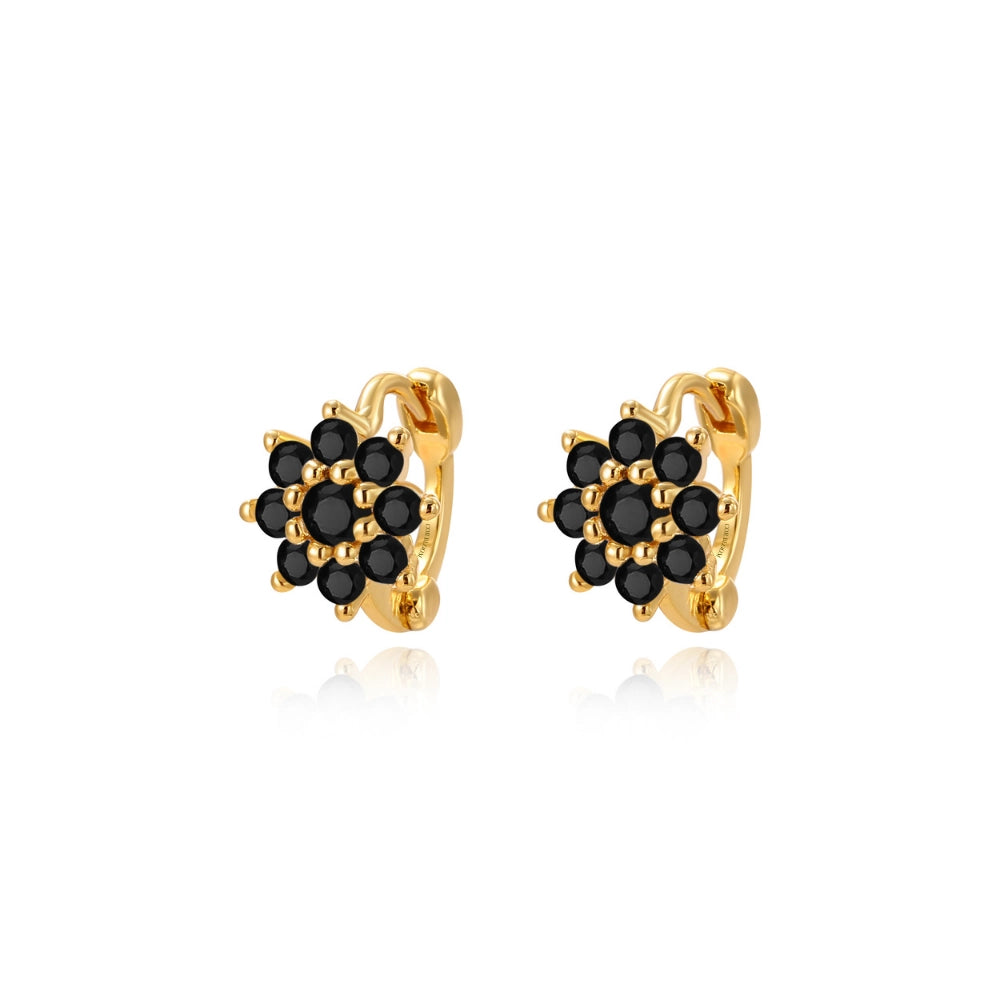 Lysander Dainty Sunflower Huggies - Black Spinel