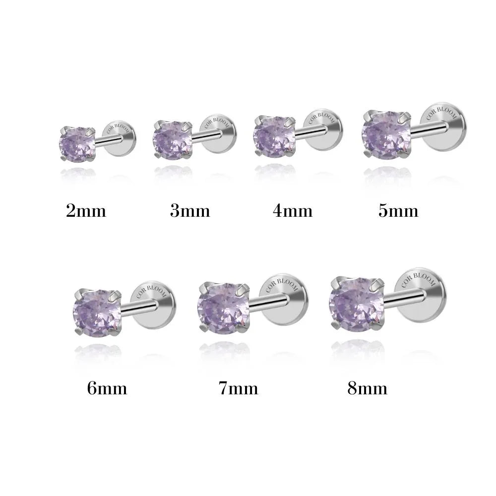 Titanium Multisize Light Amethyst Gemstone Piercing Stud