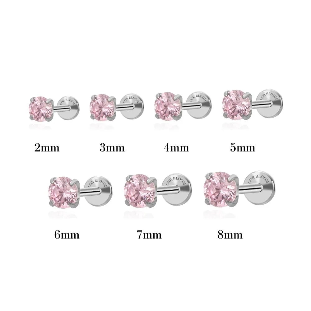 Titanium Freyja Multisize Pink Tourmaline Stud (Push Pin)
