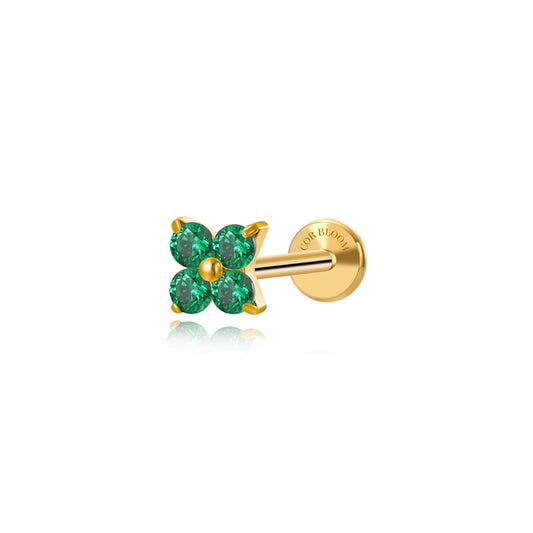 Titanium Aretha Small Green Emerald Four-Leaf Clover Stud